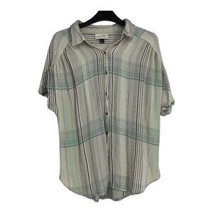 Universal Thread Goods Light Green Short Sleeve Plaid Button up Shirt M